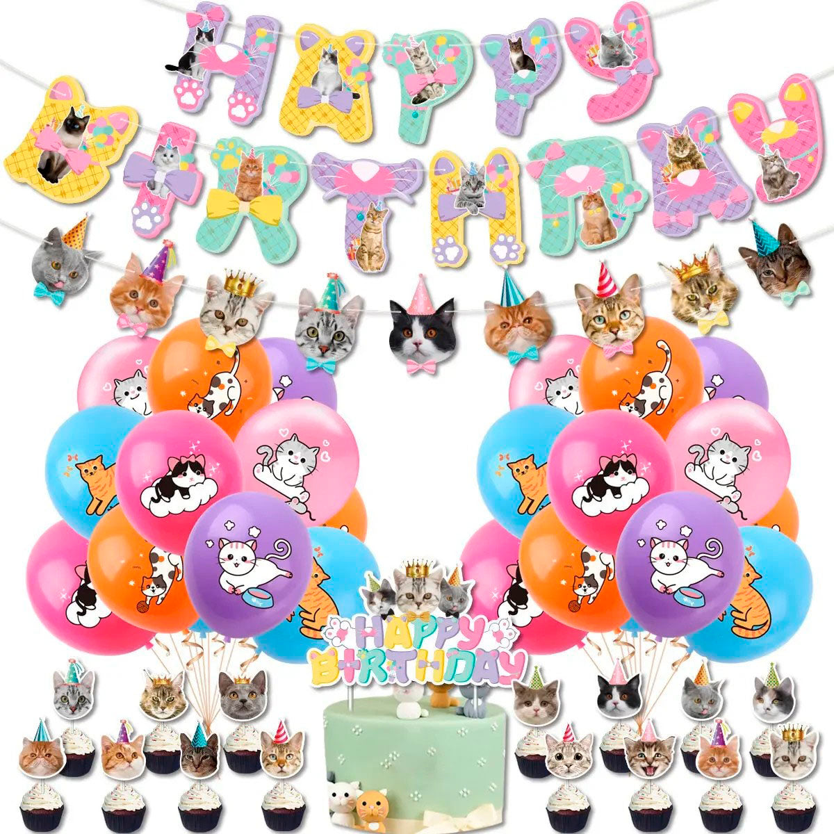 Cotillón Decoración Cumpleaños Mascota Felina Gato