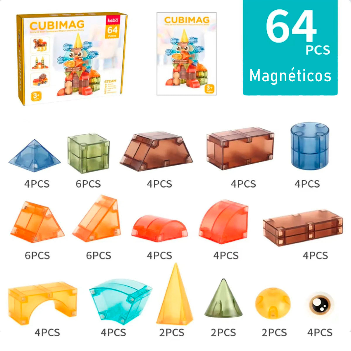 Juguete Magnético 64 piezas- Juego Construcción