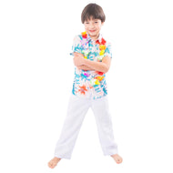 Traje Pascuense - Hawaiano Niño (Color Celeste/Naranjo)