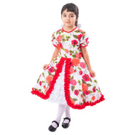 Vestido Huasa Niña - Chinita Color Rojo diseño con Flores (incluye Falso)