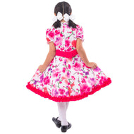 Vestido Huasa Niña - Chinita Color Fucsia diseño con Flores (incluye Falso)