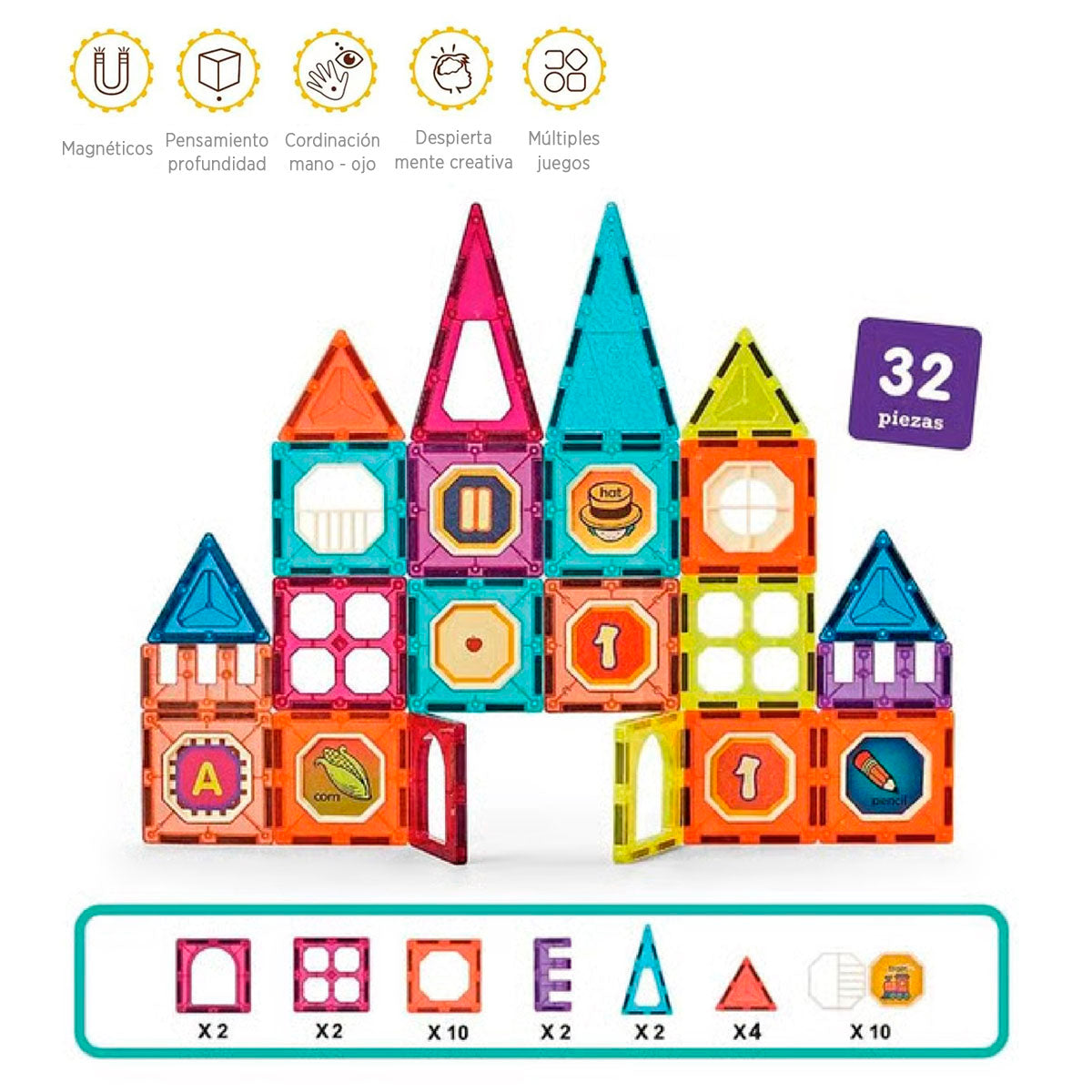 Juego Bloques Magnéticos 32 piezas - Juego Construcción Didáctico