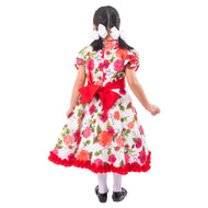 Vestido Huasa Niña - Chinita Color Rojo diseño con Flores (incluye Falso)