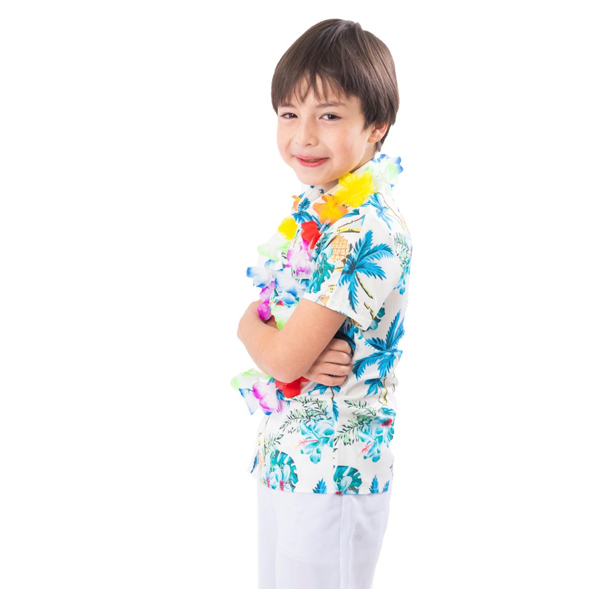 Traje Pascuense - Hawaiano Niño (Color Celeste/Verde)