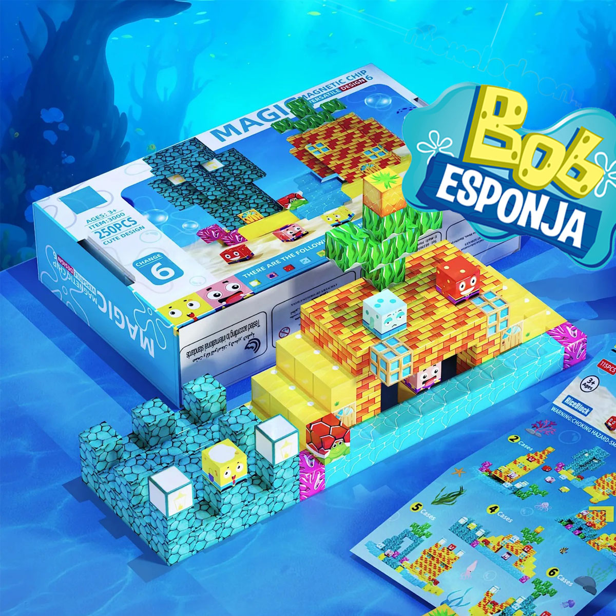 Juego Bloques Magnéticos Bob Esponja 115 cubos