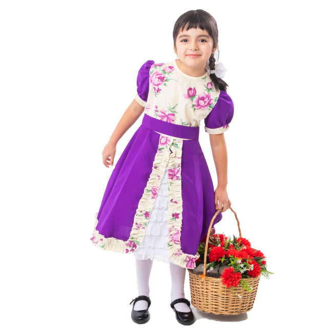 Vestido Huasa Niña - Chinita Color Lila (incluye Falso)