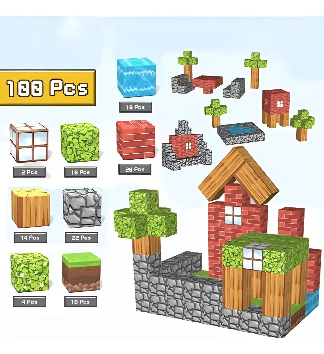 Juguete Magnético Minecraft 100 cubos- Bloques Didáctico